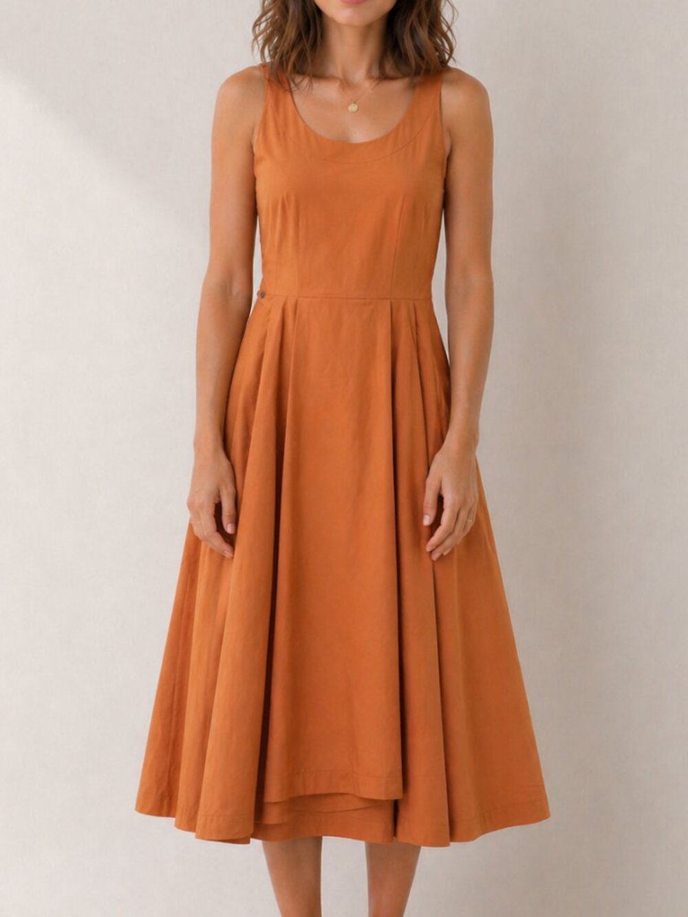 Pauw Amsterdam Pleated Cotton Midi Tank Dress Orange Size 3 (US 8)